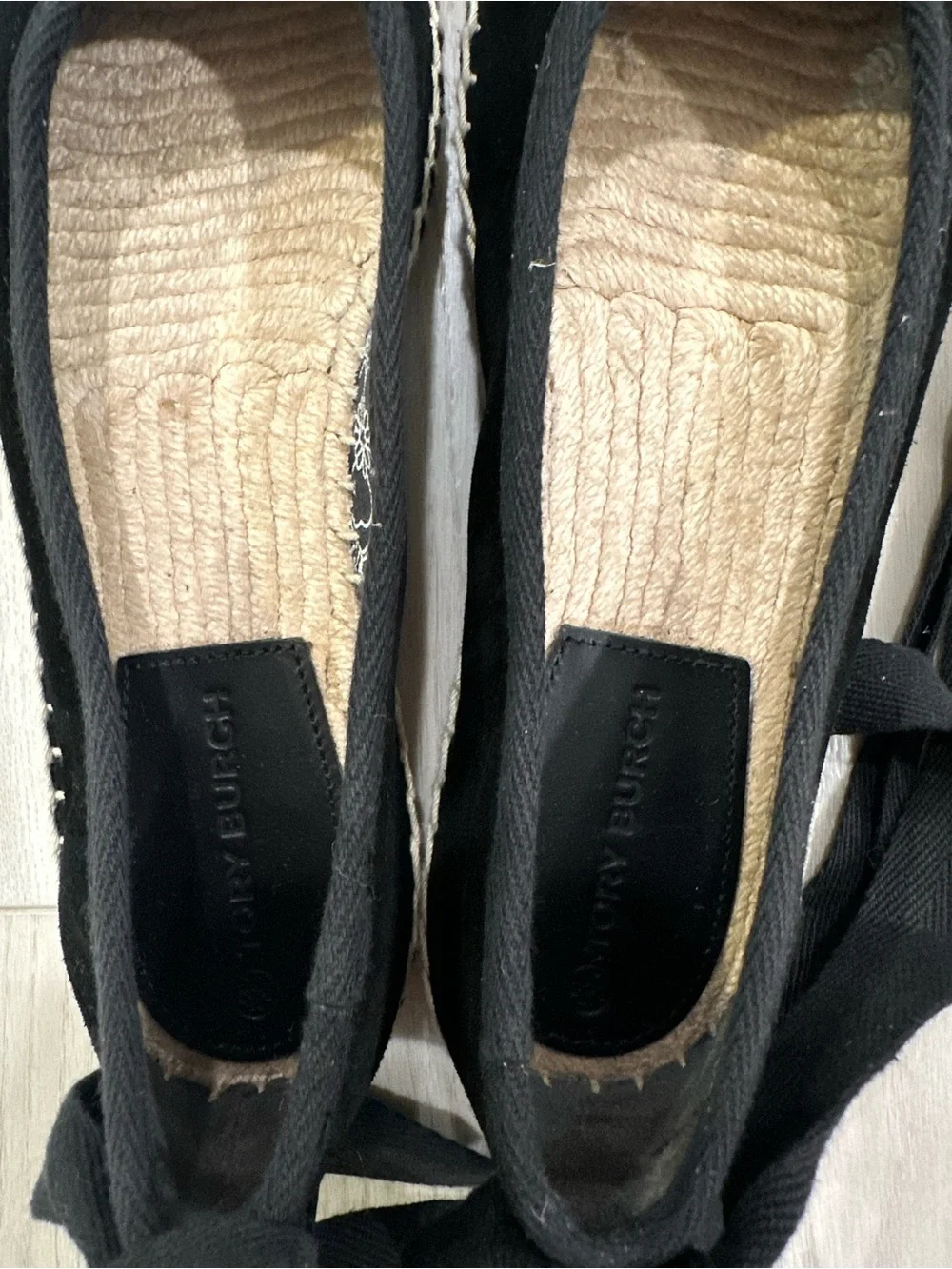 Tory Burch Black Espadrille Ballet Flats with Trim
